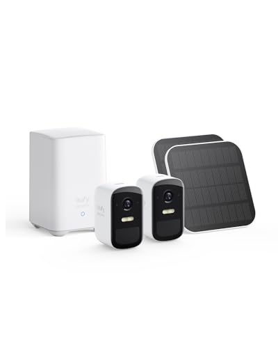 eufy Security eufyCam 2C Pro com painel solar, câmara de vigilância WiFi exterior, 180 dias de duração da bateria, HD 1080p, sem custo mensal, conjunto de duas câmaras