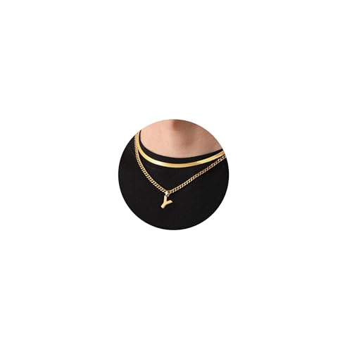 Esmoly Colar homem com letra A-Z prata preto ouro corrente de aço inoxidável corrente cubana corrente de cobra corrente dupla ajustável presentes originais para homem 18 + 20 polegadas