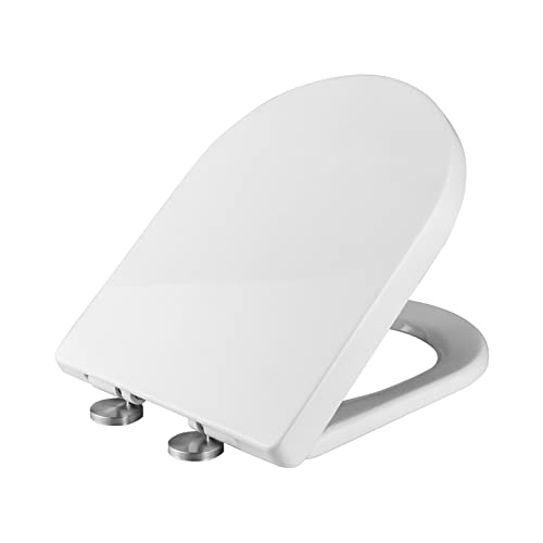Ibergrif M41001 Tampa wc, assento sanitário macio em forma de D com libertação rápida para facilitar a limpeza, branco