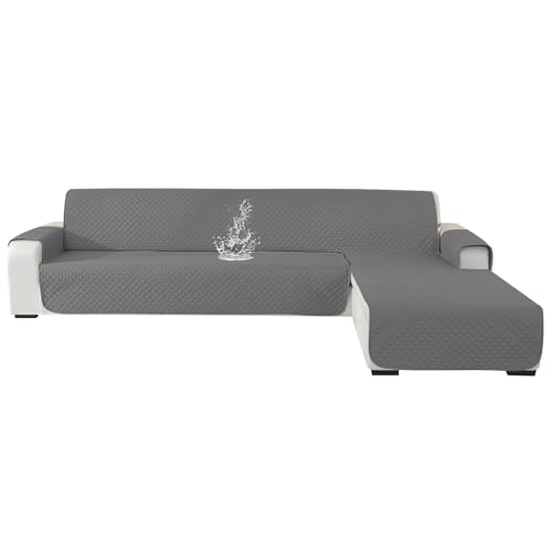 Ystyle Capa para sofá Chaise Long 4 lugares, capa para sofá Chaise, longo esquerdo/direito, universal reversível, capa Chaise comprida impermeável, protetor de sofá anti-embaciamento (285 cm, cinzento