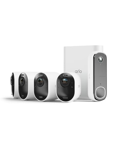 Arlo Ultra 2 Câmara de vigilância WiFi exterior 4K, visão noturna cor, teste de arco seguro incluído, 4 câmaras, brancas e arco essencial FHD porta de vídeo WiFi, 1 câmara, branca