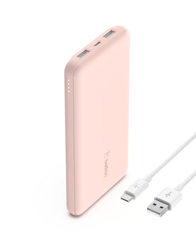 Belkin bateria externa portátil de 10000 mAh, carregador externo USB-C com 1 porta USB-C e 2 portas USB-A, power bank de 15 W, bateria portátil para iPhone, Galaxy, Pixel, AirPods, iPad, mais - ouro