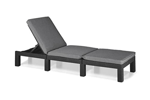 Keter Daytona Deluxe - Espreguiçadeira de jardim, para terraços exteriores, pátios, jardins, com encosto reclinável em 4 posições, estrutura reforçada com almofada incluída, cor cinzenta