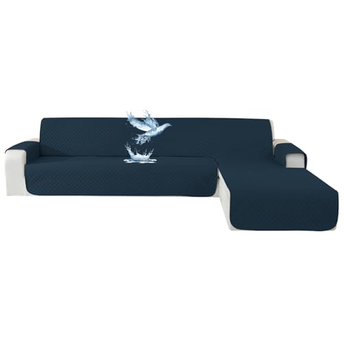 YSTELLAA Impermeável capa sofá Chaise Long 4 lugares, cobertura sofá haise longa esquerda / direita universal reversível, anti-gato e cão animal de estimação, protetor antimanchas e resistente, azul