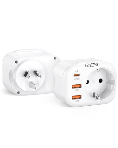 LENCENT 2 x adaptador de tomada Austrália, adaptador chinês viagem com carregamento rápido QC3.0 + PD20W, Europa Espanha Portugal 2 - Pin de 3 pinos AU para Austrália, China, Nova Zelândia, Argentina,