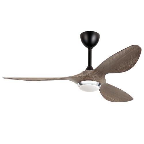 reiga Ventoinha de teto com luz e controlo remoto 132 cm, motor CC silencioso reversível, ventilador moderno de 3 pás, 6 velocidades, Smart App Wi-Fi