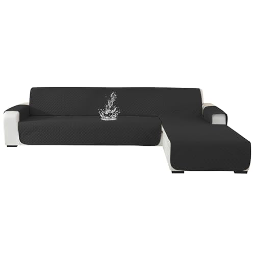 Ystyle Capa sofá Chaise Long 2 praças, capas sofá haise, longo esquerdo/direito, universal reversível, cobertura sofá Chaise longo impermeável, capa sofá L anti-impactos (210 cm, preto)