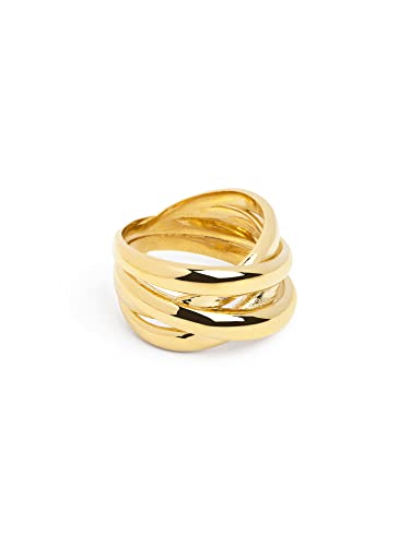 SINGULARU - Anel duplo cruz - anel de latão com acabamento em casa de banho de ouro de 18 Kt. - Joias para mulher - Feito em Espanha - Vários acabamentos e tamanhos