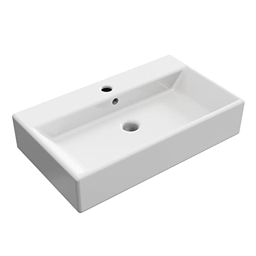 BAIKAL - Lavatório cerâmico sobre bancada. Lavatório reto com acabamento branco brilho. Medidas 61 x 36 x 13 cm. Com orifício para torneira. Envio com embalagem reforçada