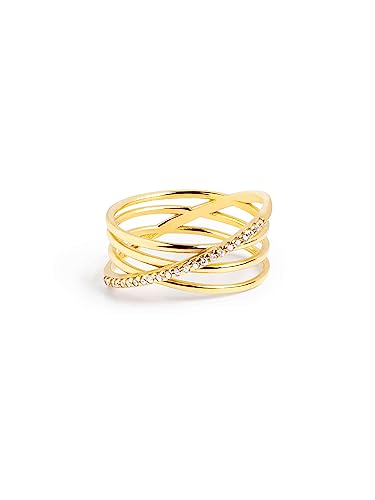 SINGULARU - Anel Comete - Anel de prata de lei 925 com acabamento em casa de banho de ouro de 18 Kt. - Joias para mulher - Feito em Espanha - Vários acabamentos e tamanhos