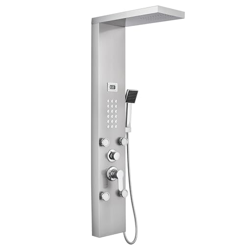 Auralum Coluna chuveiro, coluna duche hidromassagem 4 função com ecrã LCD, painel de duche em aço inoxidável para casa de banho