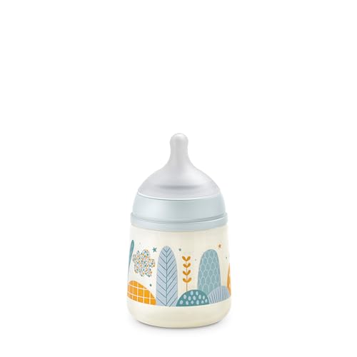 Suavinex, Biberão de 150 ml. Biberão de silicone SX Pro com cetina física, com válvula anticólica. Biberão com cetina de fluxo lento, S. Para bebés + 0 meses. Dreams azul
