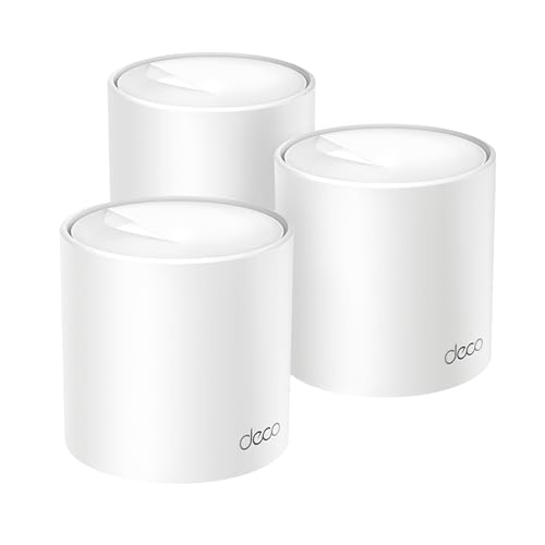 [Novo]TP-Link Deco X1500 (3-Pack) - sistema WiFi 6 AI Mesh, AX1500 banda dupla 2,4 GHz/5 GHz, cobertura até 600 m2, 3X portas GigabIt por unidade, banda 160 MHHz Z Canal, Ouro DFMA, 1024QAM, branco