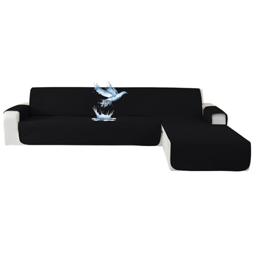 YSTELLAA Impermeável capa sofá Chaise Long 4 lugares, cobertura sofá haise longa esquerda / direita universal reversível, anti-gato e cão animal de estimação, protetor antimanchas e resistente, preto