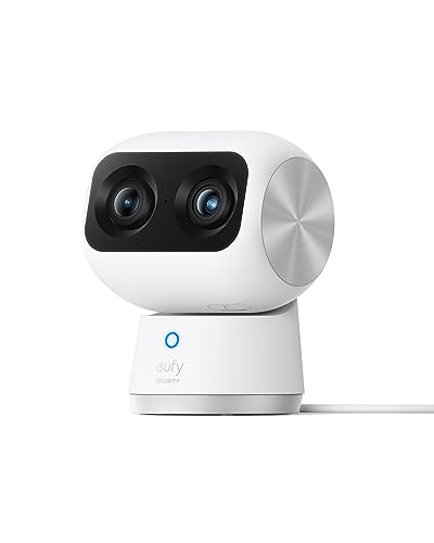 eufy Security Indoor CAM S350, câmara dupla, câmara de segurança com resolução 4K UHD, zoom de 8 × e PTZ de 360°, ideal para monitor de bebé/câmara para animais de estimação/segurança doméstica