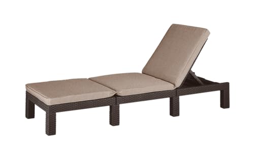 Keter Daytona Deluxe - Espreguiçadeira de jardim, para terraços exteriores, pátios, jardins, com encosto reclinável em 4 posições, estrutura reforçada com almofada incluída, cor castanha