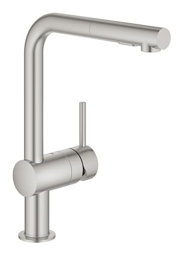 GROHE Minta QuickFix, torneira de cozinha (cano alto removível, forma em L e rotação de 150º, menor consumo de água, sistema de instalação rápida), cinzento mate, 30274DC0