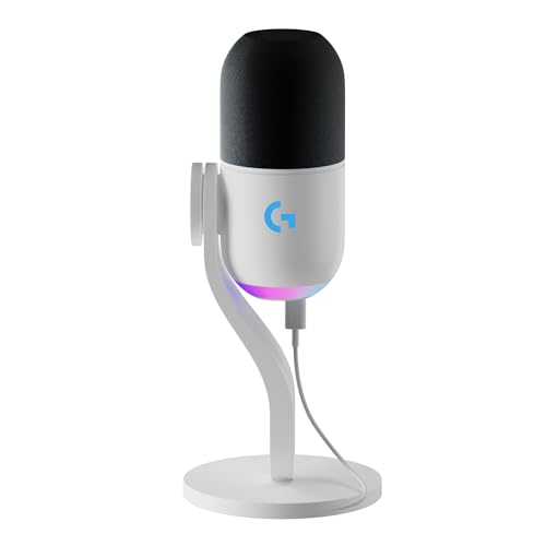 Logitech G Yeti GX, microfone dinâmico RGB com LIGHTSYNC para Gaming, microfone USB para streaming, supercardióide, plug and play USB para PC/Mac, branco