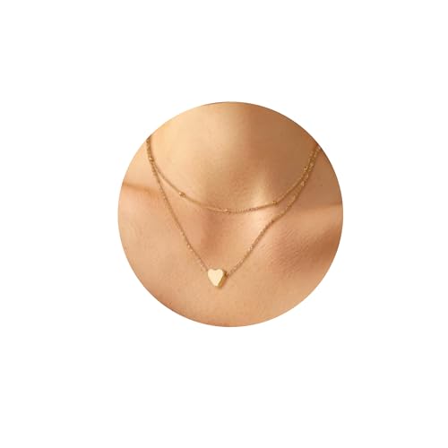 ALEXCRAFT Colar mulher prata de lei 925 com colar coração, colares compridos mulher camadas empilháveis 2 em 1 banhado a ouro 14 K ajustável com correntes colar coração jóias presente