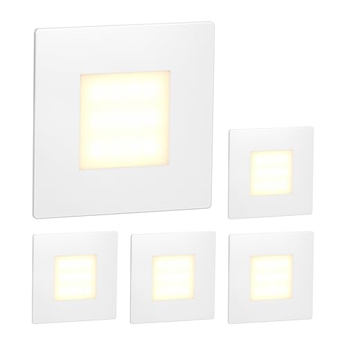 ledscom.de 5 LED luz de escada/luz embutida de parede FEX para interior e exterior, angular, 85 x 85 mm, branco quente