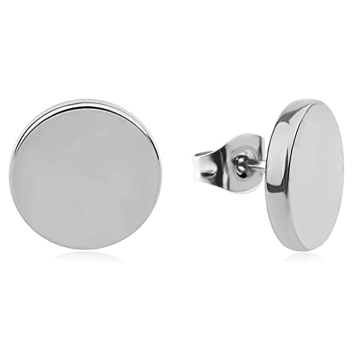 Good.Designs ® Brincos placa para senhoras I brincos de círculo redondo com plaqueta plana I tampa para brincos de mulher (1 cm de diâmetro), Aço inoxidável, Sem pedra preciosa