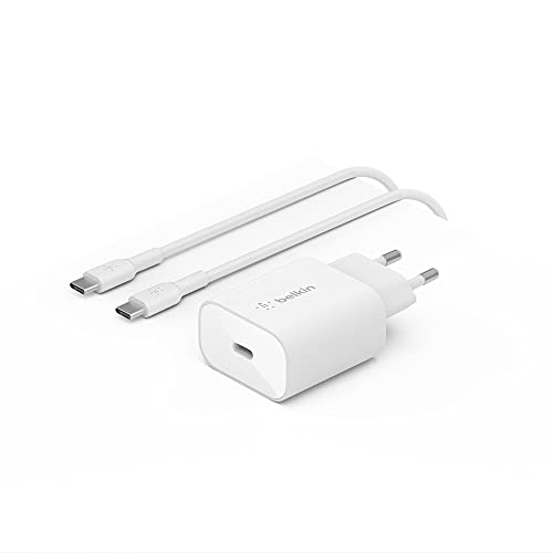 Belkin BoostCharge carregador de parede de 25 W com PPS, USB-C Power Delivery, carregamento rápido para iPhone 16, 15, telefones Samsung Galaxy, iPad Pro e Pixel entre outros (cabo USB-C para USB-C