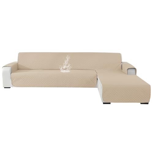 Ystyle Capa sofá Chaise Long 2 lugares, capas sofá Chaise, longo esquerdo/direito, universal reversível, cobertura para sofá Chaise longo impermeável, capa sofá L anti-impactos (210 cm, bege)