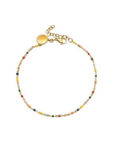 SINGULARU - Tornozeleira Dots Colors Enamel - tornozeleira em aço ou aço com acabamento em casa de banho ouro de 18 Kt - tornozeleira com motivo esmalte colorido - jóias para mulher