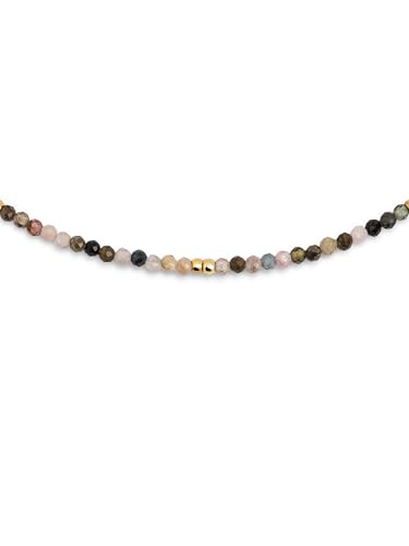 SINGULARU - Colar Eloise. Aço com acabamento em casa de banho de ouro de 18 kt. Curto com pedras naturais de urmalina. Comprimento de 35 cm + 5 cm de largura. Joias para mulher