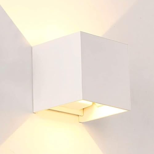 M Ledme - Aplique de parede branco exterior/interior LED 6 W, 3000 k branco quente, feixe de luz ajustável, IP54 impermeável, iluminação ideal para exterior, jardim, terraço, pátio, LM6197