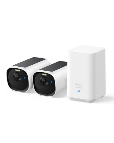 eufy Security eufyCam E40 Câmara vigilância WiFi exterior solar, resolução 2K com painel solar incorporado, visão noturna máxima cor, sem custo mensal, armazenamento local, equipado com homebase2
