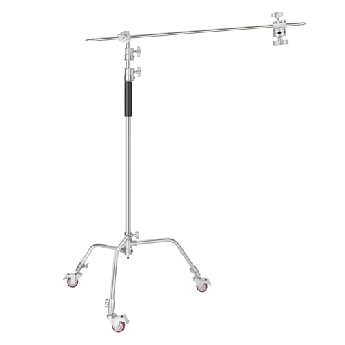Neewer Pro 100 % metal C suporte luz suporte com rodas máx. Suporte refletor ajustável de 330 cm de altura com braço articulado de 120 cm e 3 polias