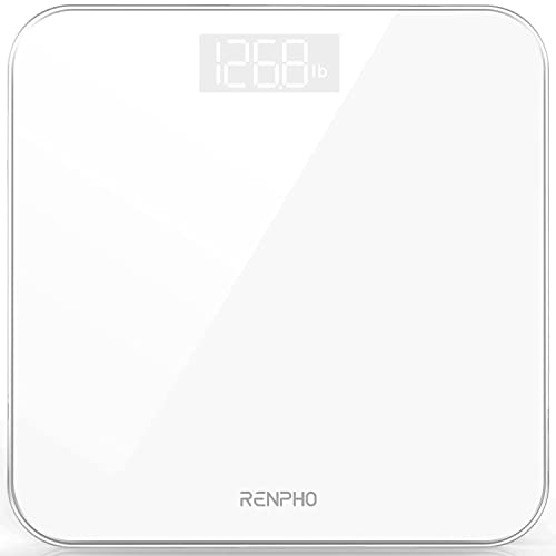Balança de casa de banho digital RENPHO, balança de peso corporal de alta precisão com ecrã iluminado, graduação de 0,1 lb (50 g) precisão, tecnologia Step-On, 180 kg/400 lb, branco, Core 1S