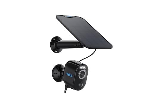 Reolink 5MP Câmara de vigilância Wi-Fi exterior com bateria recarregável, câmara solar Wi-Fi de 2,4/5 GHz, visão noturna cor, detecção Smart, compatível com Alexa, Argus 3 Pro (preto) painel solar