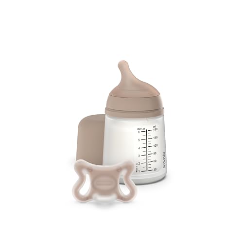 Suavinex, Biberão anticólico Chupeta zero zero. Biberão de 180 ml com étnico de fluxo adaptável (A) e chupeta recém-nascidos tamanho - 2/2 meses. Adequado para amamentação, respeita a amamentação