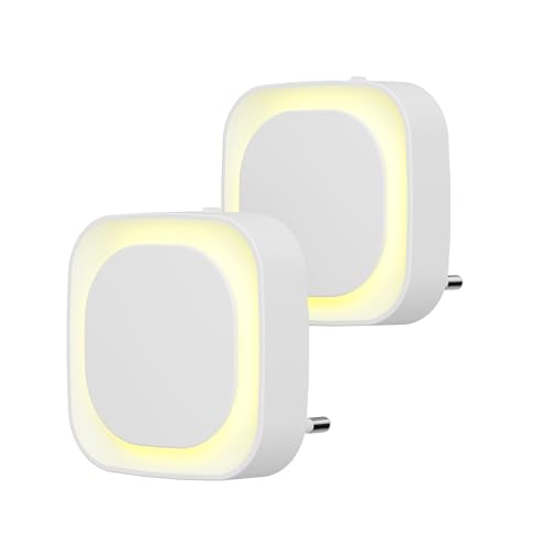 YUNLEX Luz noturna com tomada 2 peças LED luz noturna infantil com sensor repuscular, brilho de nível 3, muito adequado para quartos de crianças, escada, quarto, cozinha, casa de banho