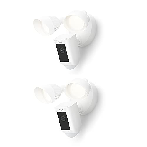 Ring cámara Plus con focos cableada (Floodlight Cam Wired Plus) | Cámara de vigilancia exterior wifi HD con comunicación bidireccional, focos LED y sirena | 30 días gratis de Ring Home | 2 Cámaras