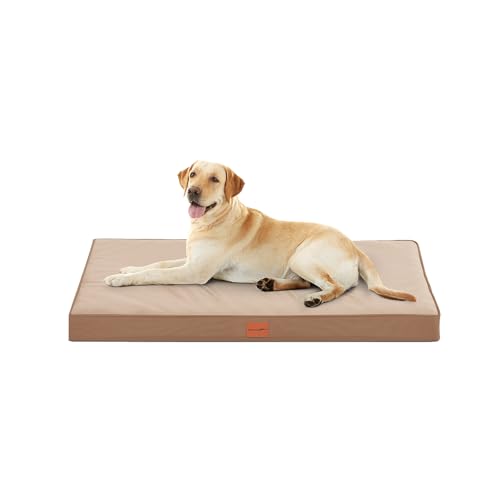 WAVVE Cama ortopédica extra grande 112 x 81 x 7,6 cm, colchão cão impermeável lavável, sofá cão ortopédica removível, tapete cão com espuma de caixa de ovos, castanho