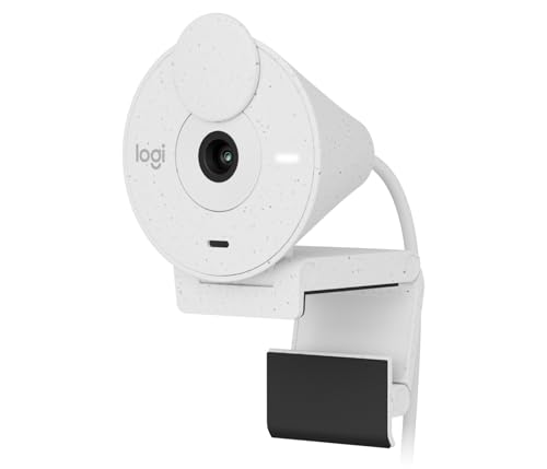 Logitech Brio 300 Full HD Webcam, obturador de privacidade, microfone com redução de ruído, USB-C, certificado Zoom, Microsoft Teams, Google Meet, correção automática de luz, streaming - branco