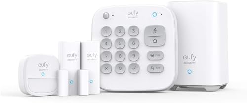 eufy Security 5 peças Smart Home Set, sistema de segurança inteligente para casa, com fechadura de porta, sensor de movimento, 2 sensores de roubo, sistema de alarme, compatível com eufyCam