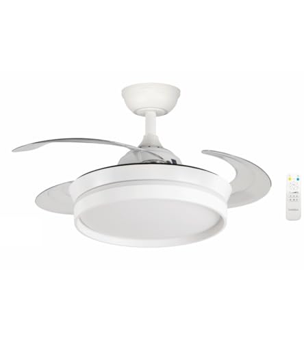 Bastilipo - Ventilador de teto retrátil de 90 cm, motor DC 30 W, controlo remoto, luz LED de 3 tons 28 W, FALESIA COMPACT