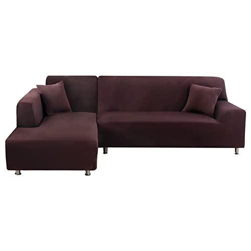 Lydevo Capa para sofá Chaise Longue 2 peças capa cobertura sofá de sofá inconera em forma de L reversível com 2 fronhas elásticas protetor para sofá, canto direito esquerdo, café