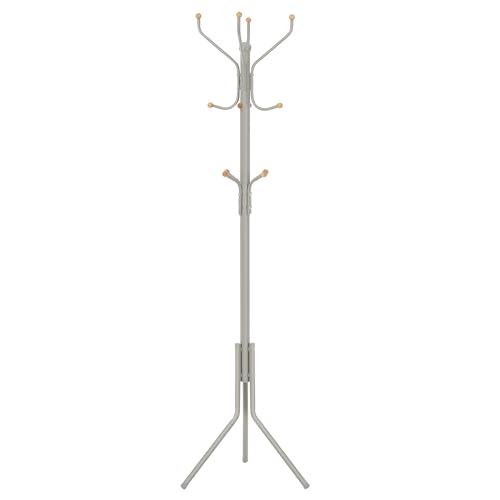 SONGMICS Cabide de metal, suporte de roupa de pé, cabide de malas bonés roupas, altura de 182 cm, com 12 ganchos, bege cappuccino RCR019K01