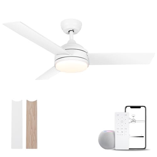 SODSEA Ventiladores de teto de 42 polegadas com luzes, ventilador de teto inteligente com Alexa, silencioso reversível ajustável, ventilador de teto branco interior/exterior para quarto
