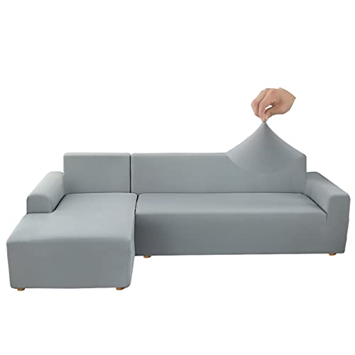 Jaotto Capas elásticas para sofás Chaise Longue, capas de sofá Cheslong braço longo direito ajustáveis de forma L removíveis laváveis, capas protetoras para sofá (1 lugar + 2 lugares, cinzento fumo)