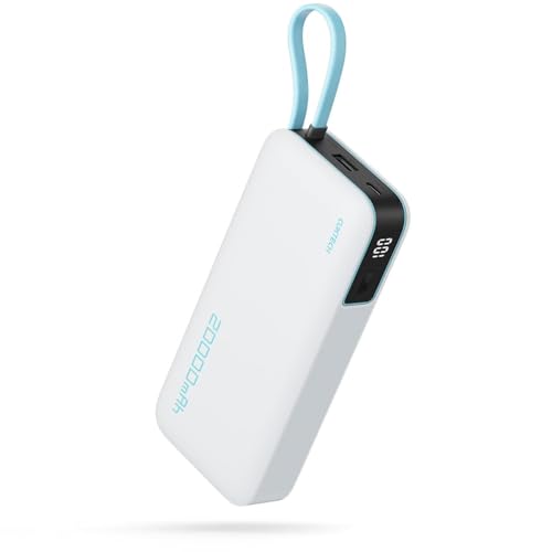 CUKTECH Power Bank 20.000 mAh, bateria portátil com cabo USB-C integrado, PD 45 W powerbank com 1 x USB-C, 1 x USB-A, bateria externa carregamento rápido compatível com Phone, Galaxy, Xiaomi, MacBook