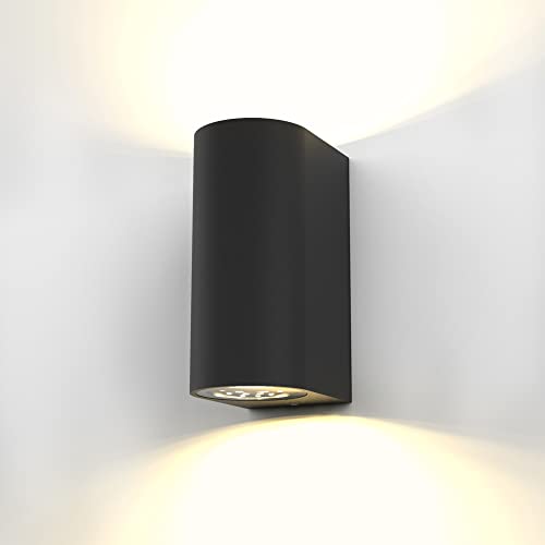 B.K.Licht - Aplique de parede com lâmpadas GU10 LED para interiores e exteriores de luz branca quente, com índice de proteção IP44, 2 x 5 W, 800 lúmenes, 3000 K, cor preta
