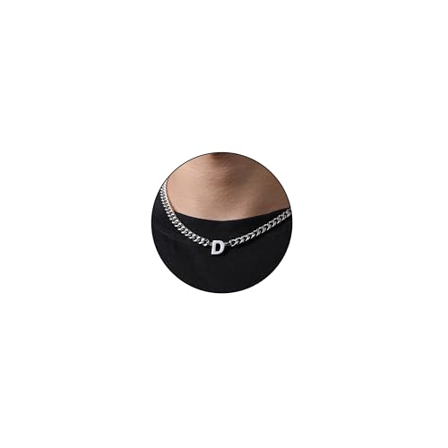 Esmoly Colar homem com letra A-Z prata preto ouro corrente de aço inoxidável corrente cubana ajustável presentes originais para homem 18 + 2 polegadas