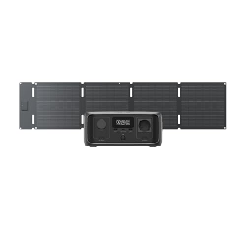 Estação de energia portátil EF EcoFlow RIVER 3 (SAI em <10 ms) com painel solar de 60 W, bateria LFP 245 Wh, saída 600 W, eficiência com GaN que duplica a vida útil do gerador solar 30 % mais compacto