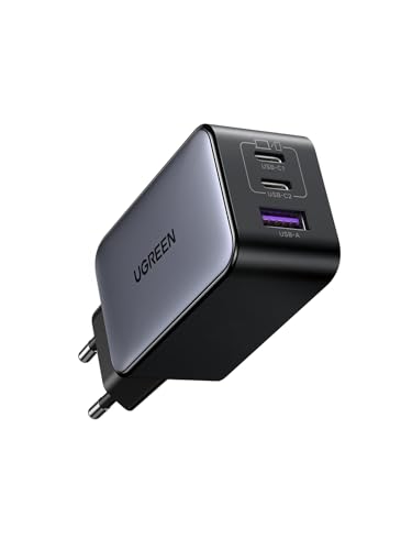 UGREEN Nexode 65W USB C GAN Tech Carregador de 3 portas, adaptador de alimentação USB C, compatível com MacBook Air, iPhone 16/15/14/13, iPad, Samsung Galaxy S24/ S23/ S22, Google Pixel 7 Pro preto